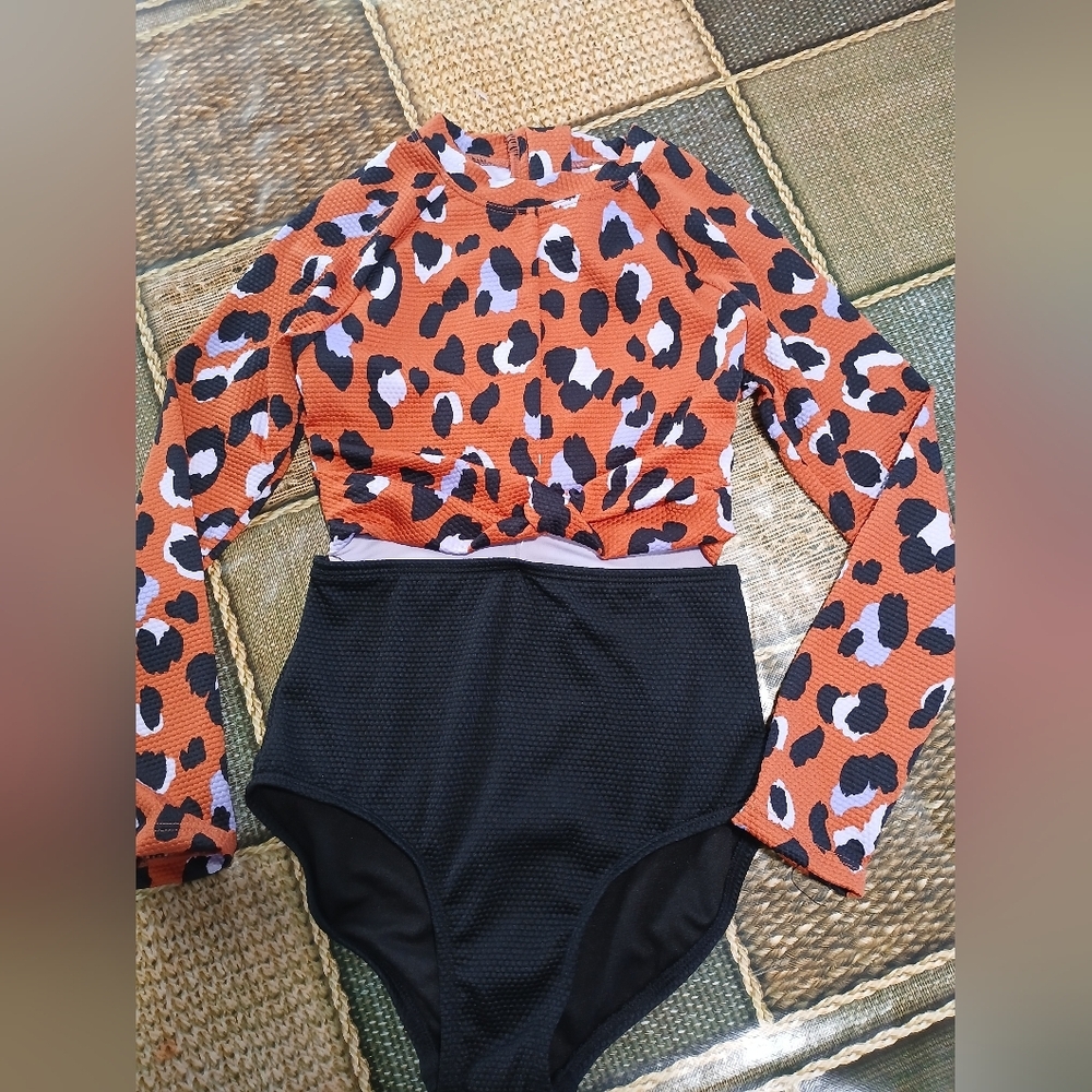 Art Class Orange and Black Kids Swim Rashguard